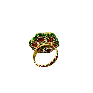 Antique Indian Rose Cut Diamond Kundan Enamel Ring