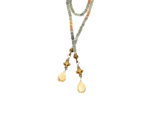 18K Sapphire Lariat with Faceted Citrine Drops