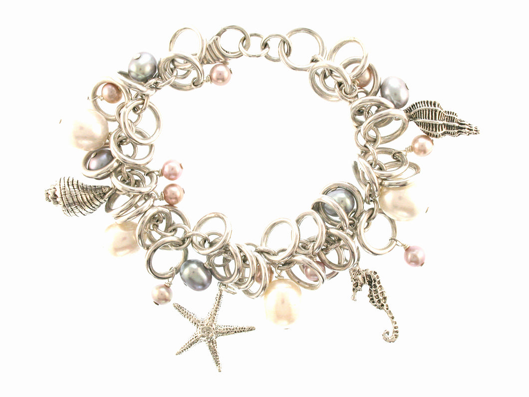 Sterling Silver & Pearl Charm Bracelet