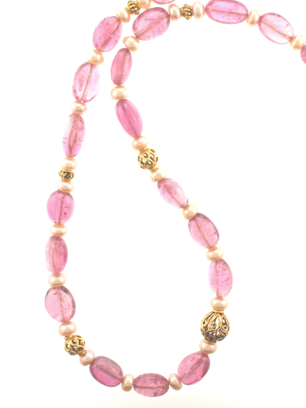 18k Pink Tourmaline and Pearl Necklace