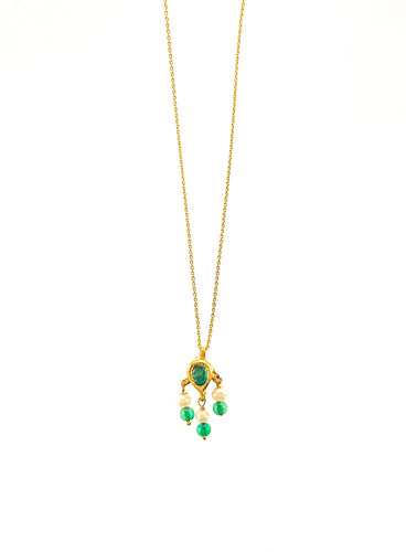 Antique 18K Emerald and Pearl Drop on 18K Chain