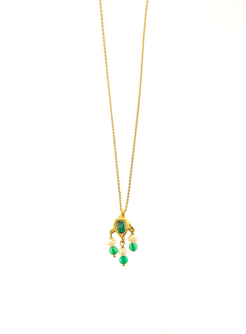 Antique 18K Emerald and Pearl Drop on 18K Chain