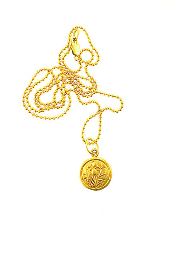 18K Gold Kali Durgha Charm on 18K ball bead chain