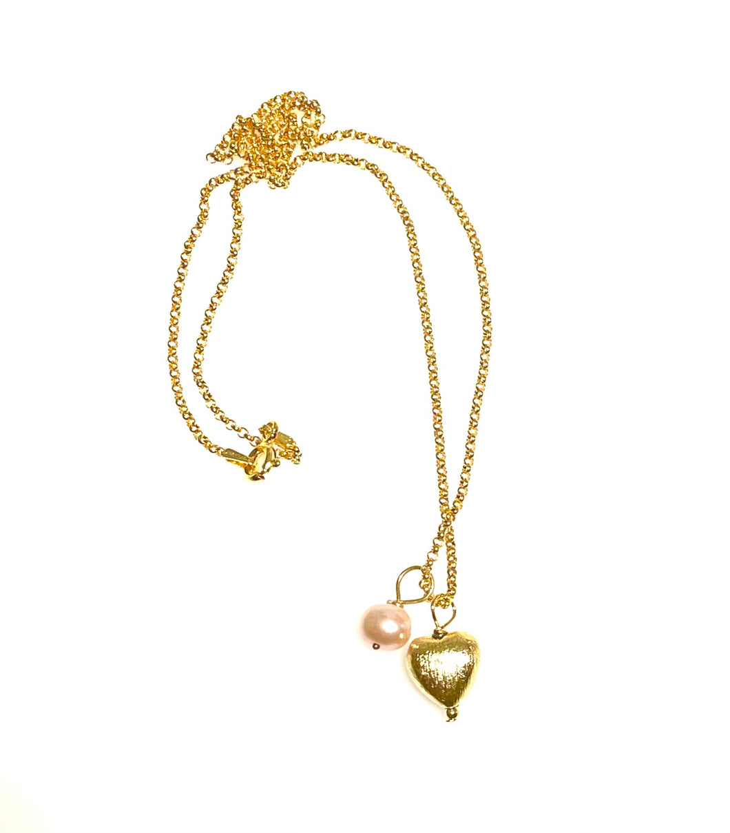 18K Gold Vermeil Heart with Pearl Necklace